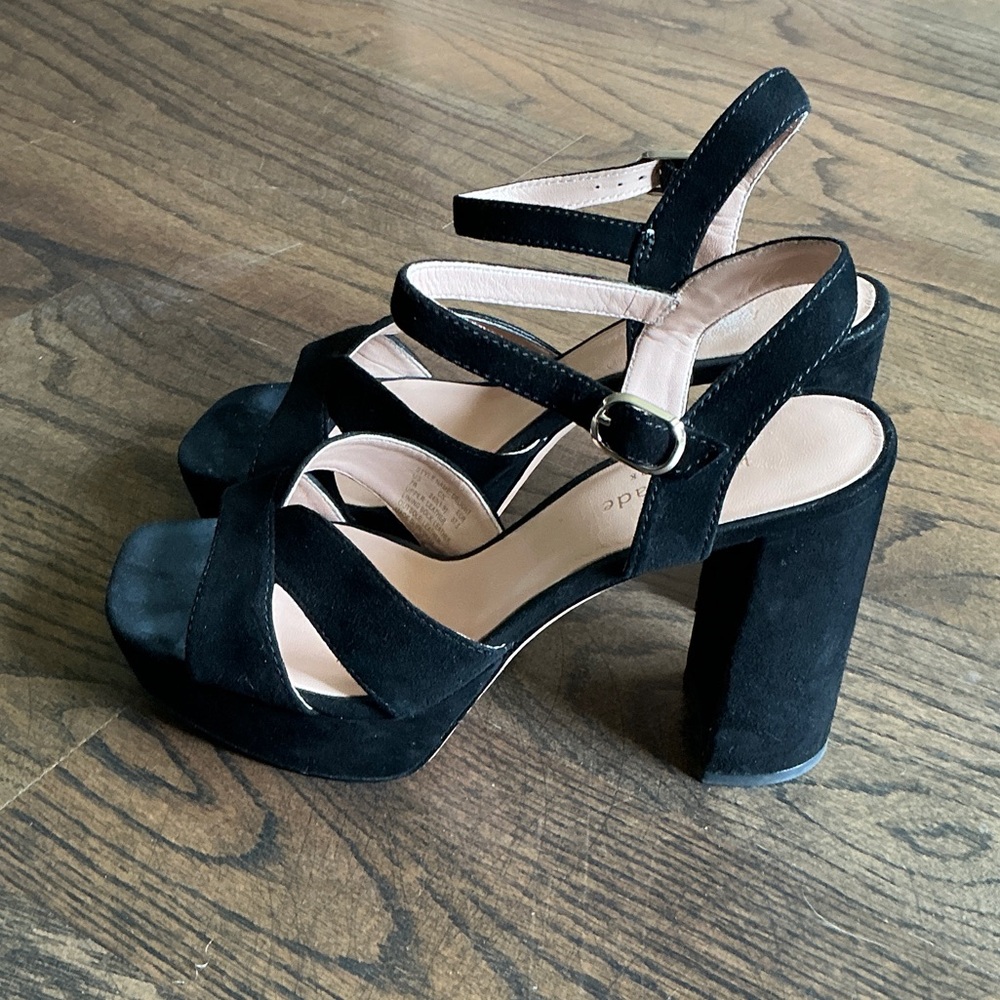 kate spade Black Suede Platform Block Heel Sandals